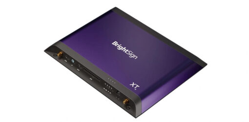 "A sleek and modern BrightSign XT5 digital signage player, showcasing powerful performance, dynamic engagement, flawless 4K playback, and versatile applications in various environments."